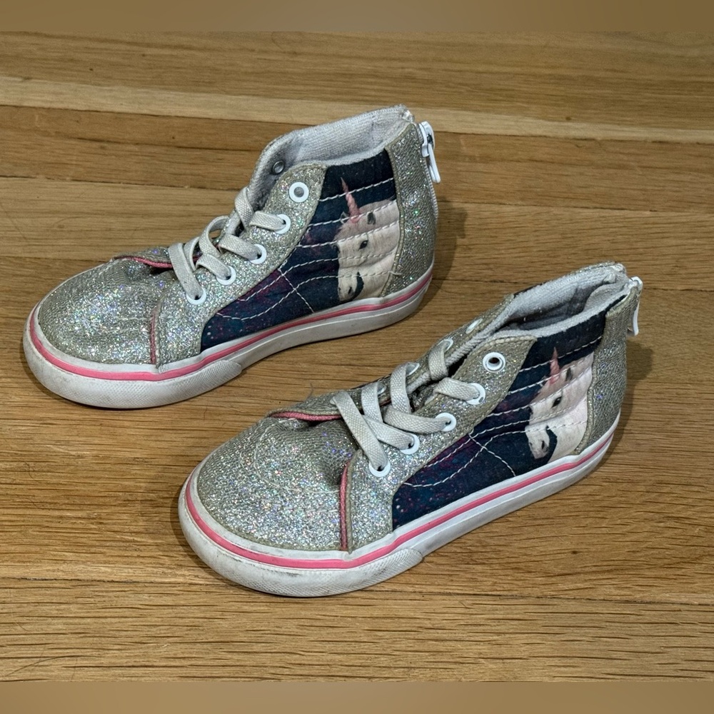 Vans Silver Glitter Shimmer Unicorn High Top Sneakers Shoes Toddler Girls 8